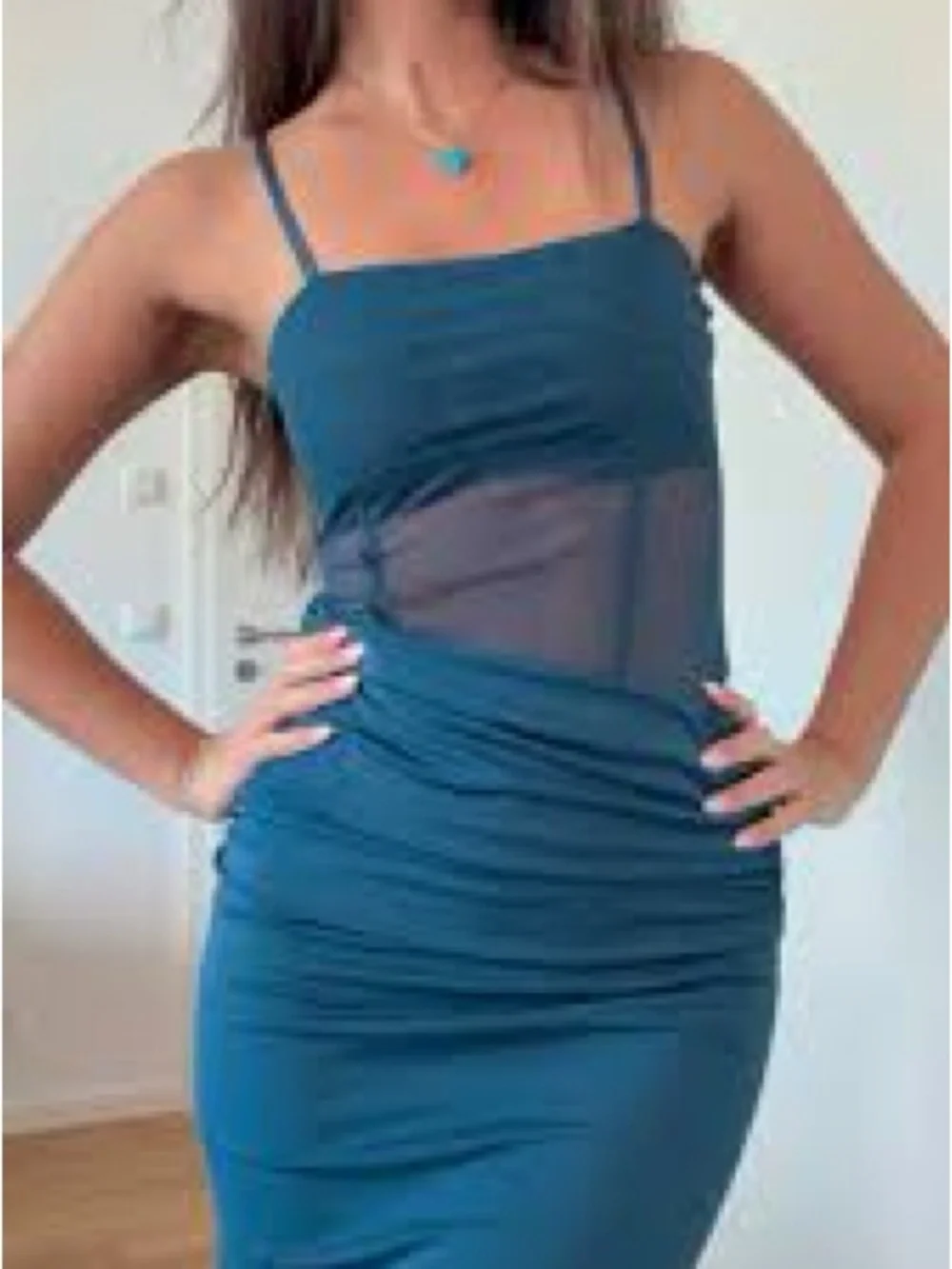 Zara Combination Blue Tulle Long Dress Draped Mesh Midi Size M